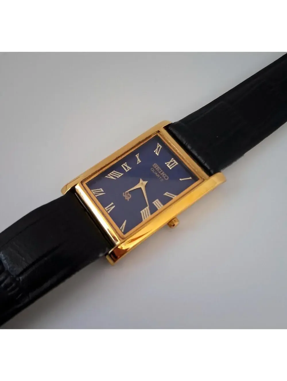 Men's Seiko Tank Blue Dial Dress Watch & Batt-Dial mod